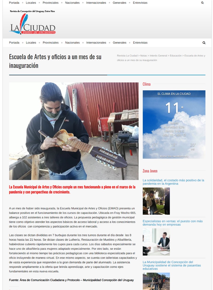 Escuela de Artes y oficios a un mes de su inauguración