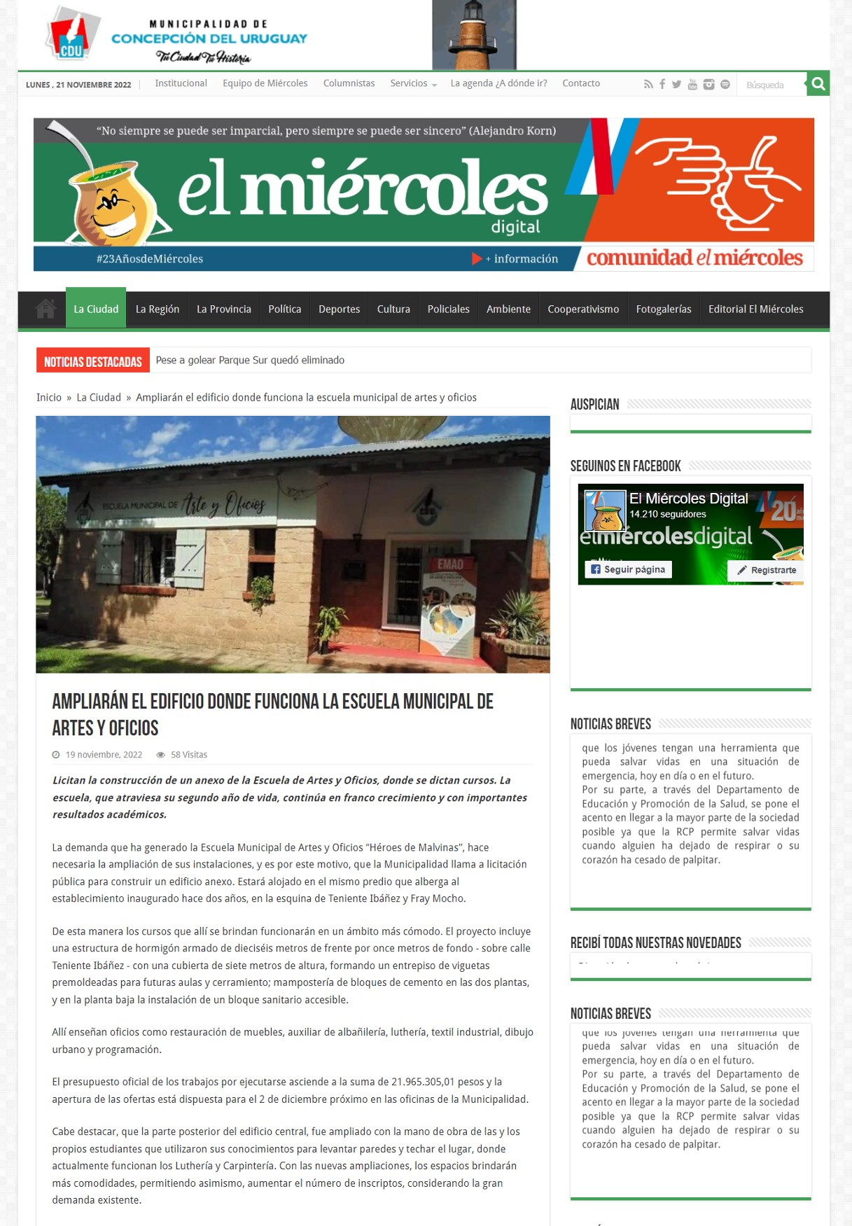 Ampliarán el edificio donde funciona la escuela municipal de artes y oficios